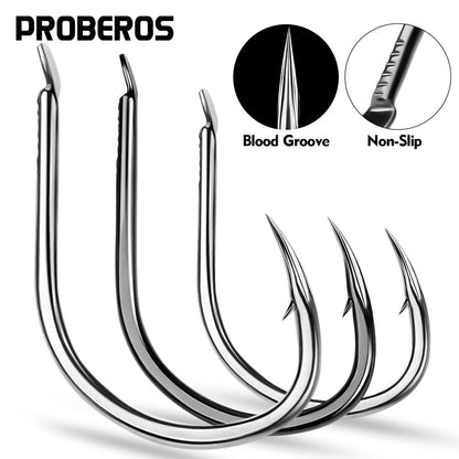 PROBEROS 10 pieces/bag, 5 bags with 50 pieces sold at once  Large Size Carp Fishing Hook Offset Circle Hook 1/0-4/0 Single Fly Fishing Jig Hook Barbed Sea Fishhook Tackle Accessories