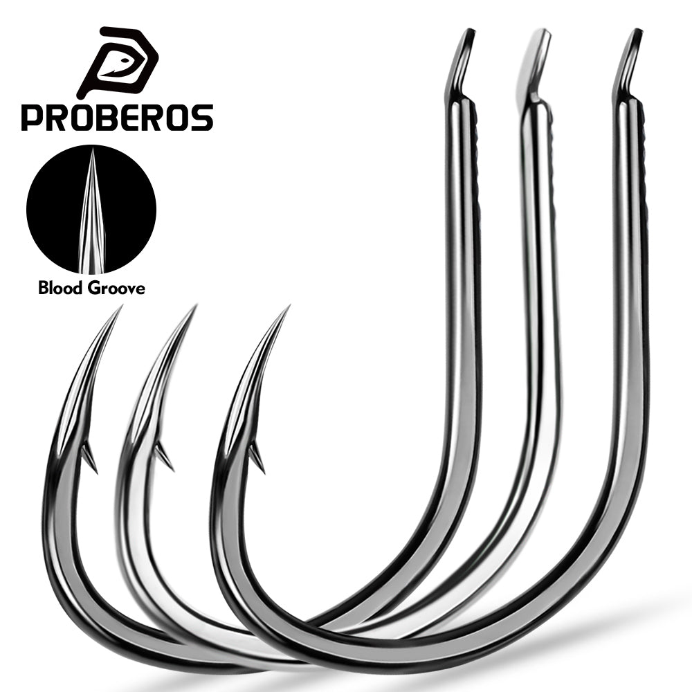 PROBEROS 20PCS Saltwater Fishing Hooks 1/0#-4/0# Anti-rusty Single hook Tin Color Fishhooks High Carbon Steel Strength