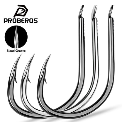 PROBEROS 20PCS Saltwater Fishing Hooks 1/0#-4/0# Anti-rusty Single hook Tin Color Fishhooks High Carbon Steel Strength
