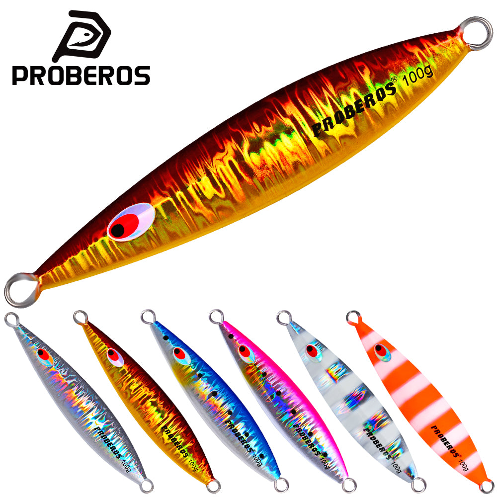 PROBEROS Lead Micro Jigging Lure 3D Eye Holographic Laser Saltwater Fishing Bait 40g-100g (1PC Pack)