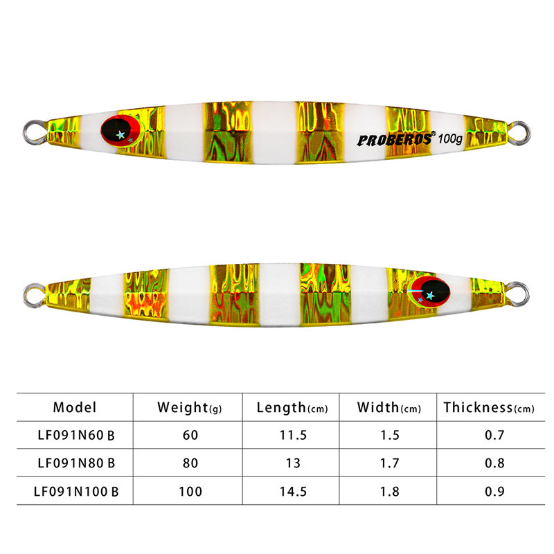 PROBEROS 8PCS Metal Jig  60g 80g 100g  Shore Trolling Spoon Hard Fishing Lure Laser Body Shiny Luminous Tackles
