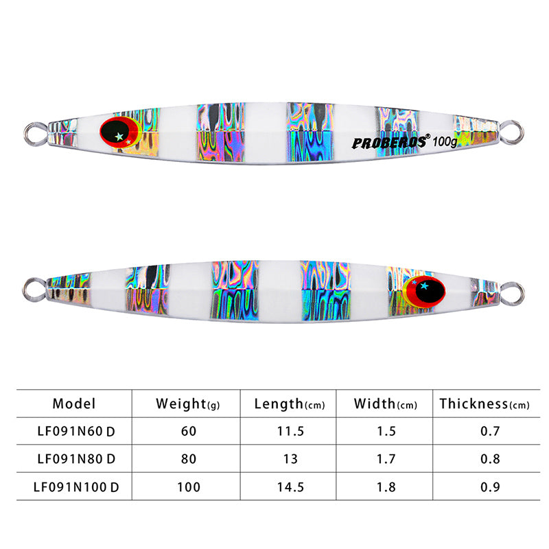 PROBEROS 8PCS Metal Jig  60g 80g 100g  Shore Trolling Spoon Hard Fishing Lure Laser Body Shiny Luminous Tackles