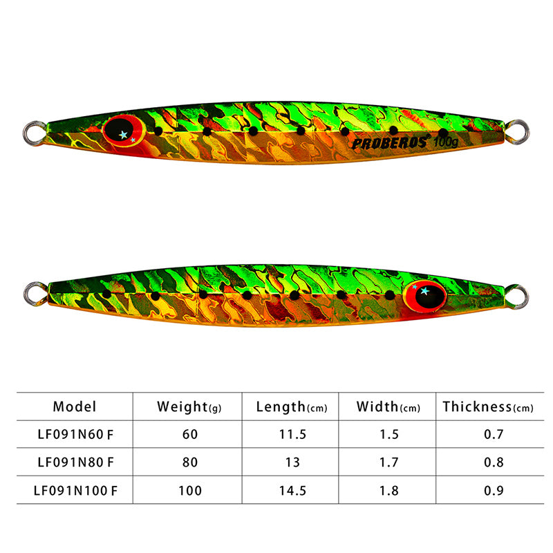 PROBEROS 8PCS Metal Jig  60g 80g 100g  Shore Trolling Spoon Hard Fishing Lure Laser Body Shiny Luminous Tackles