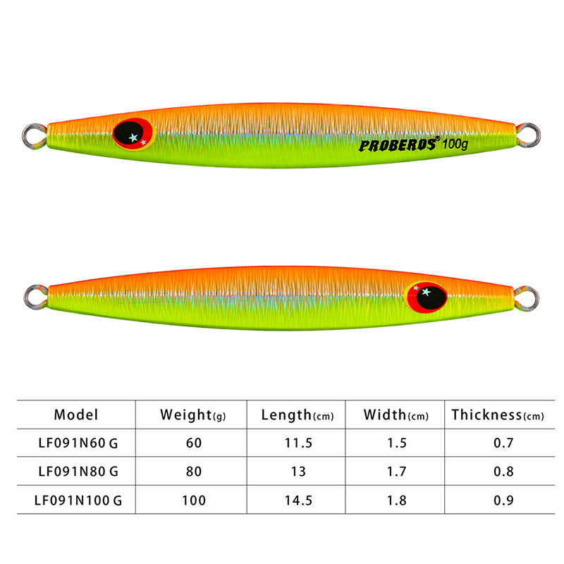 PROBEROS 8PCS Metal Jig  60g 80g 100g  Shore Trolling Spoon Hard Fishing Lure Laser Body Shiny Luminous Tackles