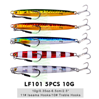PROBEROS 5pcs Cranky Slow Pitch Jigs, 10g/20g/30g/40g/60g/80g, Luminous Metal Casting Lure, Saltwater Fishing Tackle for Amberjack, Lead, Easter/Independence Day/Thanksgiving/Christmas Festive Fishing Gear