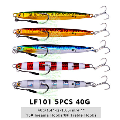PROBEROS 5pcs Cranky Slow Pitch Jigs, 10g/20g/30g/40g/60g/80g, Luminous Metal Casting Lure, Saltwater Fishing Tackle for Amberjack, Lead, Easter/Independence Day/Thanksgiving/Christmas Festive Fishing Gear