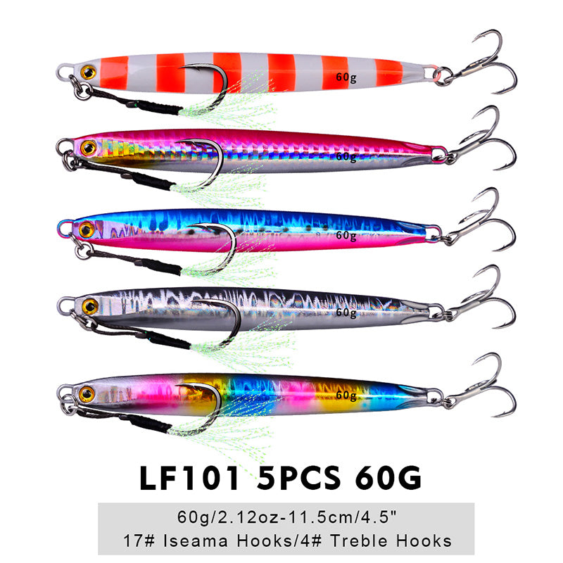 PROBEROS 5pcs Cranky Slow Pitch Jigs, 10g/20g/30g/40g/60g/80g, Luminous Metal Casting Lure, Saltwater Fishing Tackle for Amberjack, Lead, Easter/Independence Day/Thanksgiving/Christmas Festive Fishing Gear