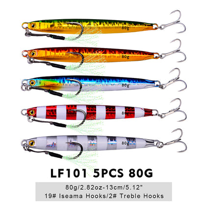 PROBEROS 5pcs Cranky Slow Pitch Jigs, 10g/20g/30g/40g/60g/80g, Luminous Metal Casting Lure, Saltwater Fishing Tackle for Amberjack, Lead, Easter/Independence Day/Thanksgiving/Christmas Festive Fishing Gear