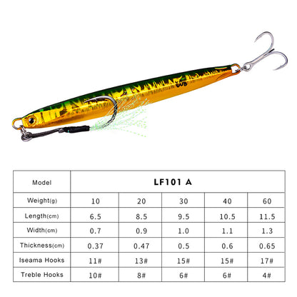 PROBEROS Lead Slow Jigging Lure with Treble Hook 3D Eyes Metal Spoon Bait for Sea Fishing