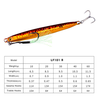 PROBEROS Lead Slow Jigging Lure with Treble Hook 3D Eyes Metal Spoon Bait for Sea Fishing
