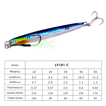PROBEROS Lead Slow Jigging Lure with Treble Hook 3D Eyes Metal Spoon Bait for Sea Fishing