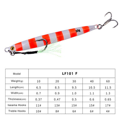 PROBEROS Lead Slow Jigging Lure with Treble Hook 3D Eyes Metal Spoon Bait for Sea Fishing