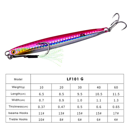 PROBEROS Lead Slow Jigging Lure with Treble Hook 3D Eyes Metal Spoon Bait for Sea Fishing