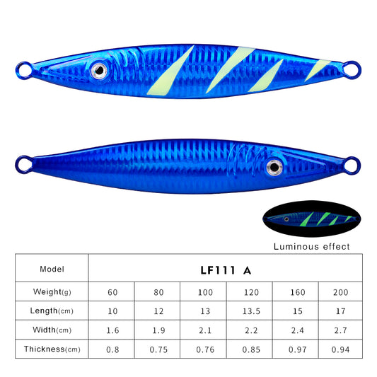 PROBEROS Lead Slow Jigging Lure Glow in Dark Luminous Effect 5 Colors Saltwater Tuna Fishing Bait 60g-200g