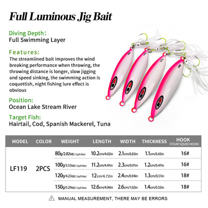 PROBEROS LF118 Slow Jigging Lure Glow Saltwater Jig 80g-300g