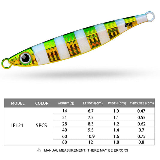 PROBEROS 5pcs Luminous Fishing Lure - Slow Jigging Hard Lure, Iron Plate Fish Design, Realistic Stripes & Marble Patterns, Sunken Throwing Device for Fishing, Fishing Lure - Proberos