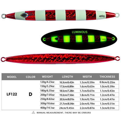 PROBEROS Lead Slow Jigging Lure Glow in Dark Luminous Stripe 3D Fish Eye Saltwater Tuna Fishing Bait 120g-400g (1PC Pack)