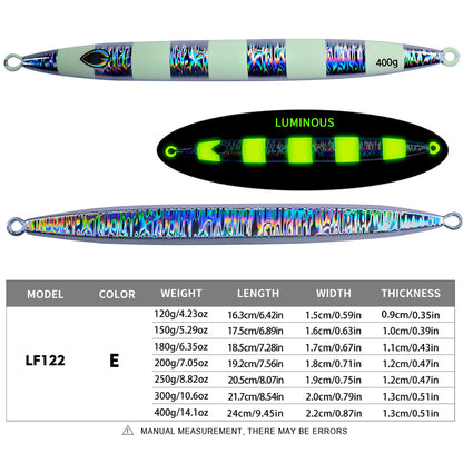 PROBEROS Lead Slow Jigging Lure Glow in Dark Luminous Stripe 3D Fish Eye Saltwater Tuna Fishing Bait 120g-400g (1PC Pack)