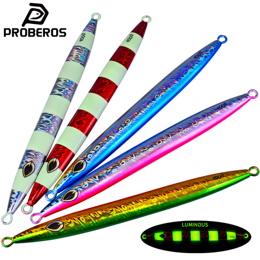 PROBEROS Lead Slow Jigging Lure Glow in Dark Luminous Stripe 3D Fish Eye Saltwater Tuna Fishing Bait 120g-400g (1PC Pack)