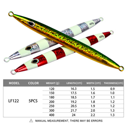 PROBEROS Lead Slow Jigging Lure Glow in Dark Luminous Stripe 3D Fish Eye Saltwater Tuna Fishing Bait 120g-400g (1PC Pack)