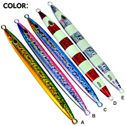 PROBEROS Lead Slow Jigging Lure Glow in Dark Luminous Stripe 3D Fish Eye Saltwater Tuna Fishing Bait 120g-400g (1PC Pack)