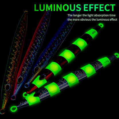 PROBEROS Lead Slow Jigging Lure Glow in Dark Luminous Stripe 3D Fish Eye Saltwater Tuna Fishing Bait 120g-400g (1PC Pack)