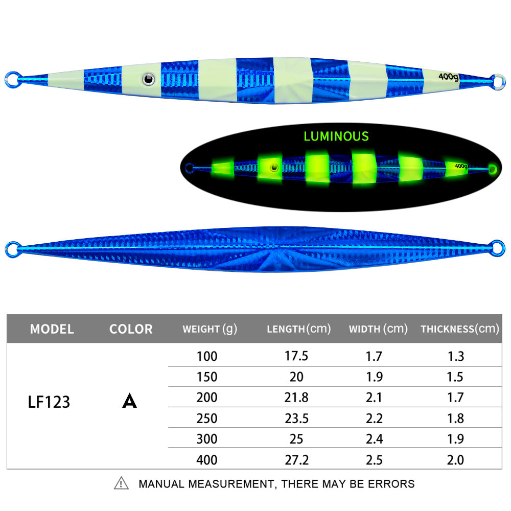 PROBEROS 5pcs 100g-400g Luminous Effect Metal Slow Jig Lure Jigging Fast Sinking iron plate Fishing Hard Lure Baits Trolling Tackle