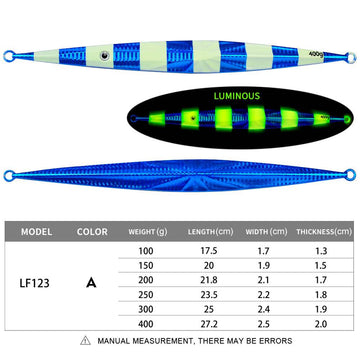 PROBEROS 5pcs 100g-400g Luminous Effect Metal Slow Jig Lure Jigging Fast Sinking iron plate Fishing Hard Lure Baits Trolling Tackle - Proberos