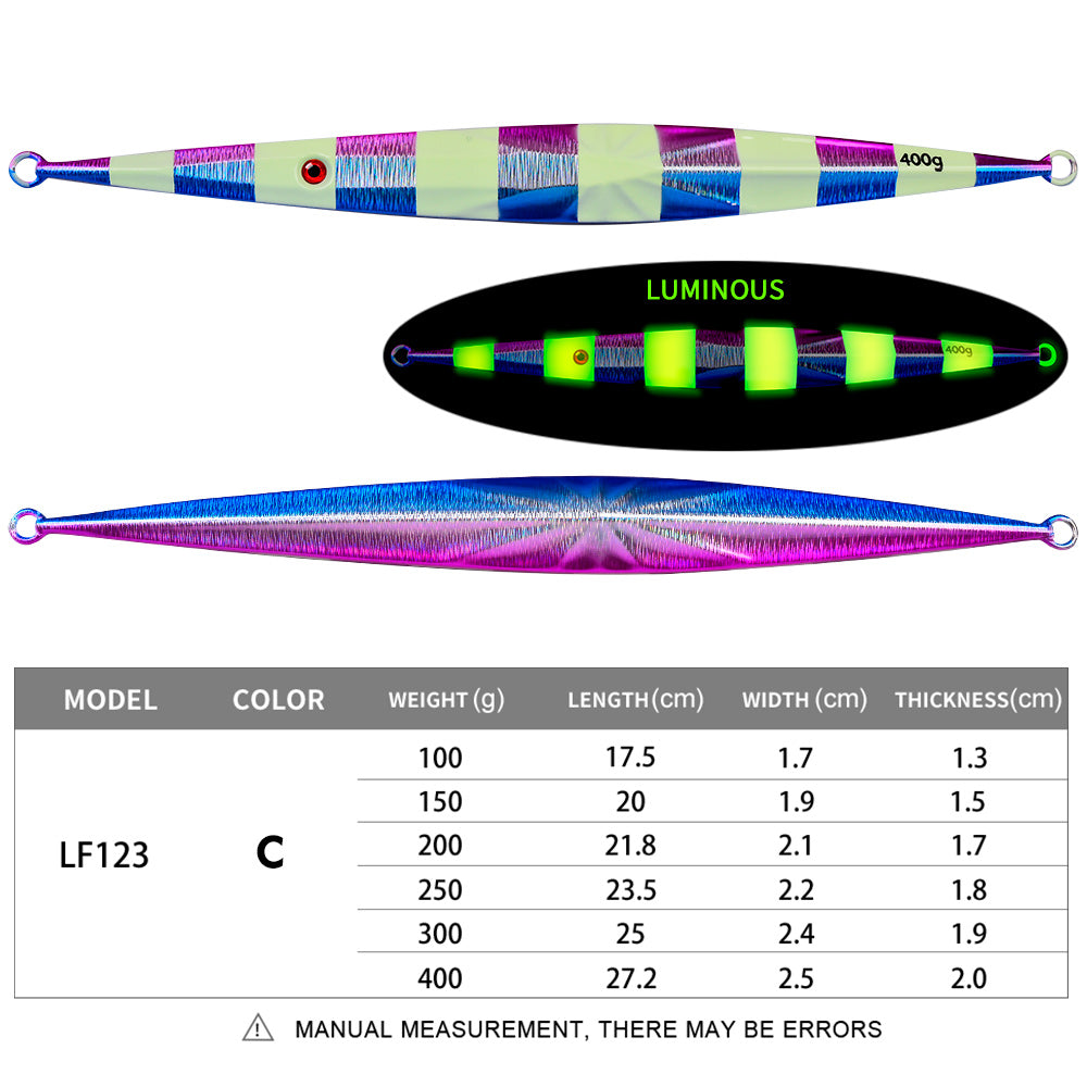 PROBEROS 5pcs 100g-400g Luminous Effect Metal Slow Jig Lure Jigging Fast Sinking iron plate Fishing Hard Lure Baits Trolling Tackle