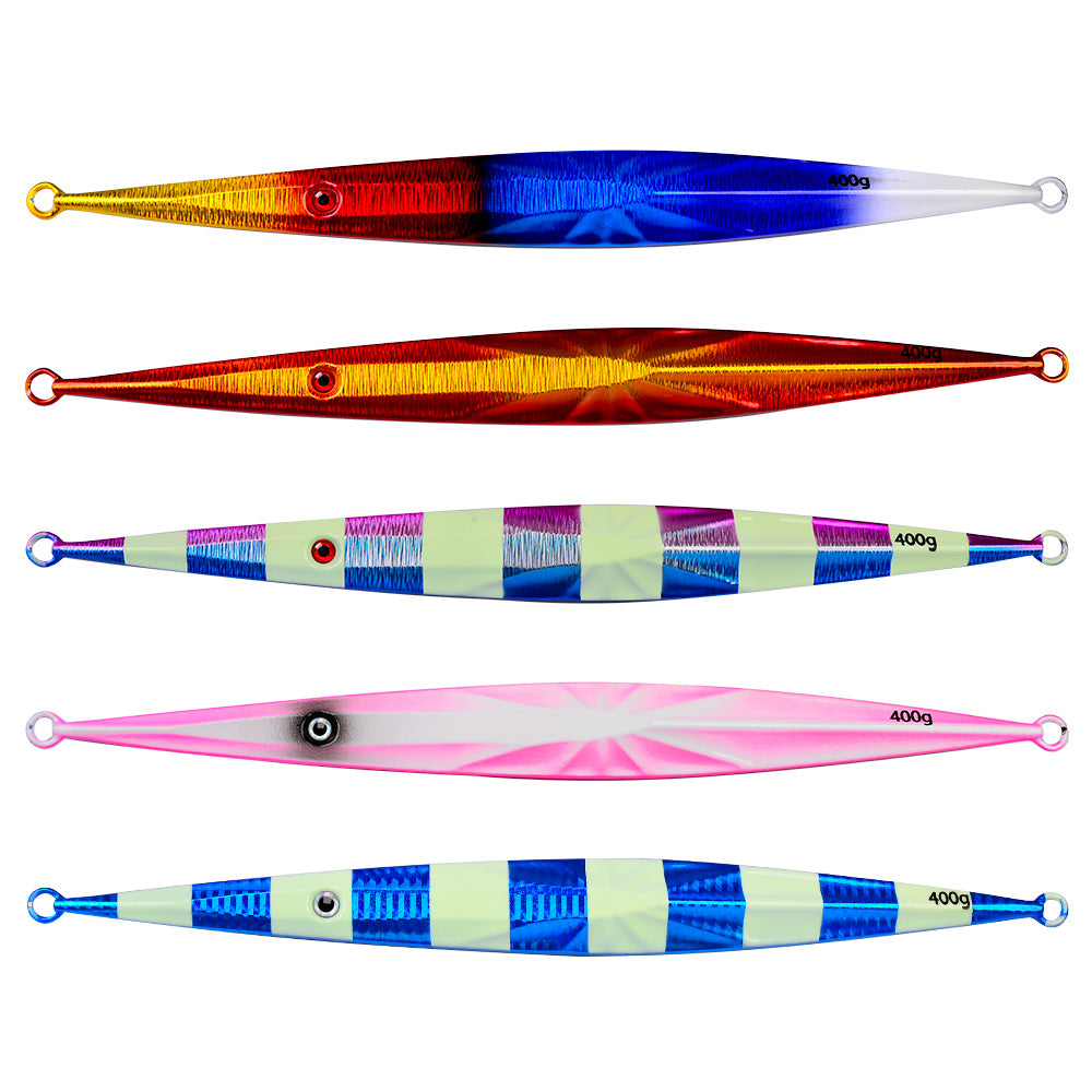 PROBEROS 5pcs 100g-400g Luminous Effect Metal Slow Jig Lure Jigging Fast Sinking iron plate Fishing Hard Lure Baits Trolling Tackle