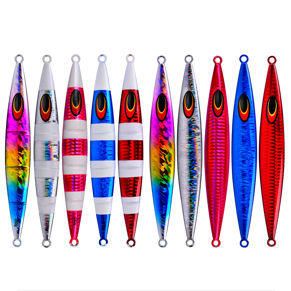 PROBEROS 5pcs Metall Jig 30/60/100/150/200/250g Lange gegossene schnelle sinkende Jigging Köder Fischen Köder Forelle Künstliche harte Köder Tackle