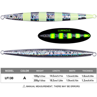 PROBEROS Lead Slow Jigging Lure Glow in Dark 3D Eye Saltwater Fishing Bait 100g-200g (1PC Pack, A-E 5 Colors)