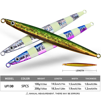 PROBEROS Lead Slow Jigging Lure Glow in Dark 3D Eye Saltwater Fishing Bait 100g-200g (1PC Pack, A-E 5 Colors)