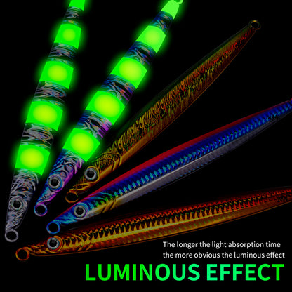 PROBEROS Lead Slow Jigging Lure Glow in Dark 3D Eye Saltwater Fishing Bait 100g-200g (1PC Pack, A-E 5 Colors)