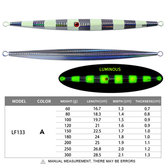 PROBEROS 5pcs 60g-300g Luminous Effect Metal Slow Jig Lure Jigging Fast Sinking iron plate Fishing Hard Lure Baits Trolling Tackle