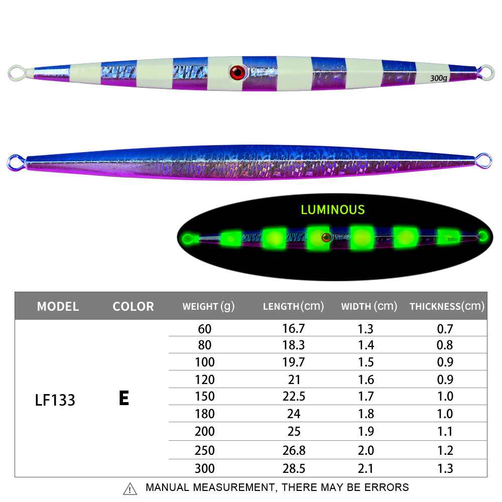 PROBEROS 5pcs 60g-300g Luminous Effect Metal Slow Jig Lure Jigging Fast Sinking iron plate Fishing Hard Lure Baits Trolling Tackle