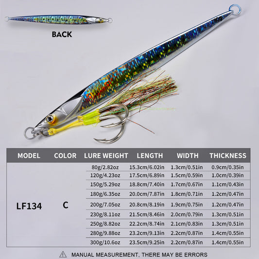 PROBEROS Lead Slow Jigging Lure（with hooks） 3D Baitfish Pattern Saltwater Fishing Bait 80g-300g (1PC Pack)