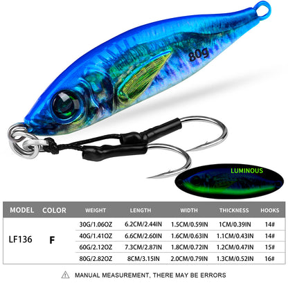 PROBEROS 5pcs  Luminous Jigging Lure 30-40-60-80g Metal Jigs Fishing Bait Sea Fishing Jig Spoon Trolling Wobbler Hard Isca Pesca
