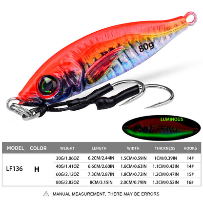 PROBEROS 5pcs  Luminous Jigging Lure 30-40-60-80g Metal Jigs Fishing Bait Sea Fishing Jig Spoon Trolling Wobbler Hard Isca Pesca