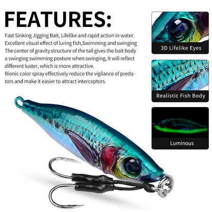 PROBEROS 5pcs  Luminous Jigging Lure 30-40-60-80g Metal Jigs Fishing Bait Sea Fishing Jig Spoon Trolling Wobbler Hard Isca Pesca