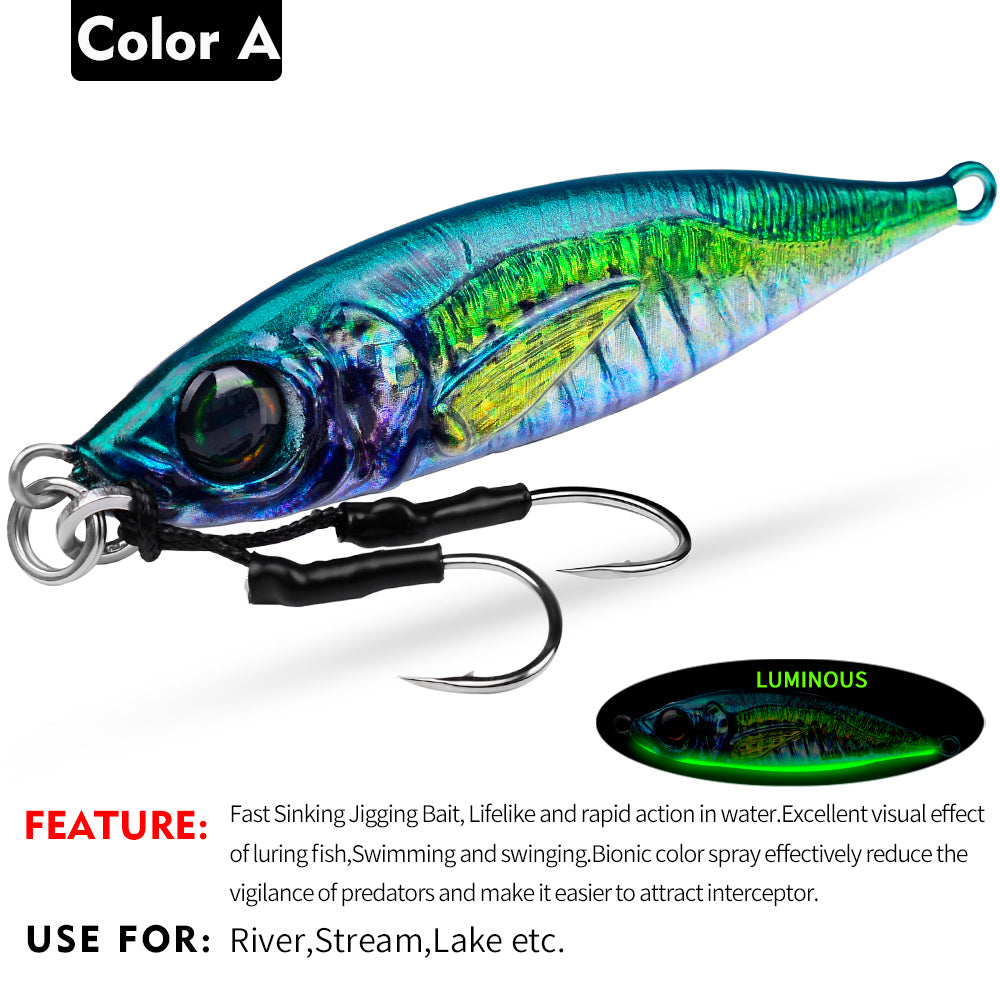 PROBEROS 8pcs 【Color：A-D】Fishing lures, fast sinking bionic baits, with hook and feathered tails, multi-colored lead baits, fishing baits