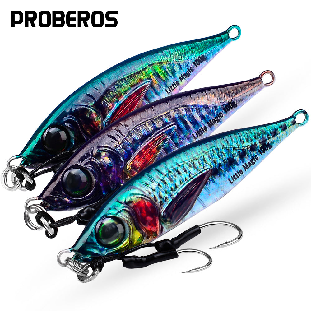 PROBEROS 8pcs 【Color：E-H】 Fishing lures, fast sinking bionic baits, with hook and feathered tails, multi-colored lead baits, fishing baits