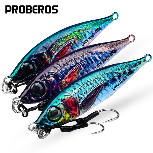 PROBEROS 8pcs 【Color：E-H】 Fishing lures, fast sinking bionic baits, with hook and feathered tails, multi-colored lead baits, fishing baits