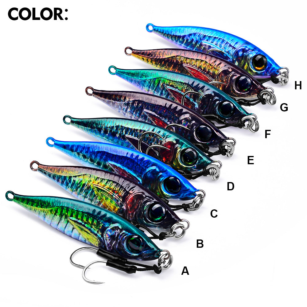 PROBEROS 8pcs 【Color：E-H】 Fishing lures, fast sinking bionic baits, with hook and feathered tails, multi-colored lead baits, fishing baits