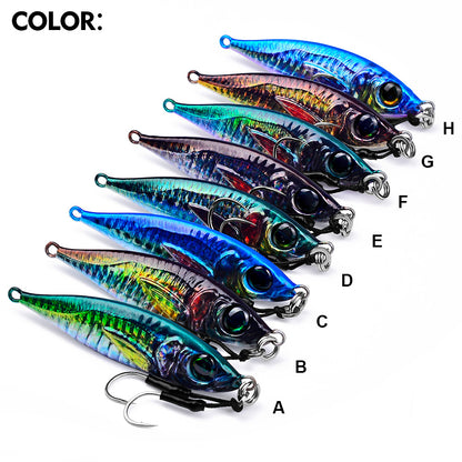 PROBEROS 8pcs 【Color：E-H】 Fishing lures, fast sinking bionic baits, with hook and feathered tails, multi-colored lead baits, fishing baits