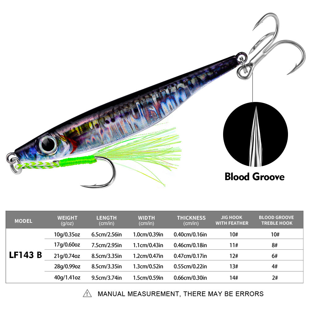 Proberos 5pcs fast sinking jigging fishing lures 10g-40g metal bait remote distance cast emulation artificial fishing baits