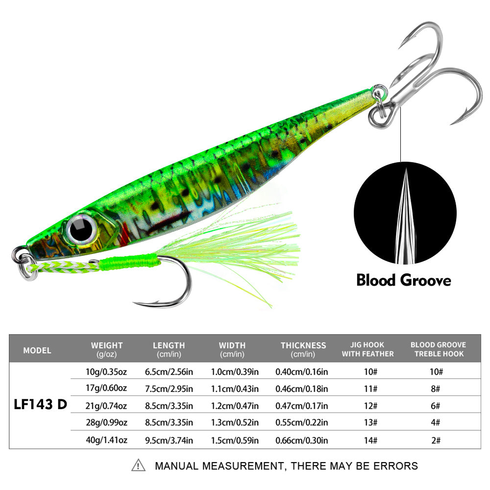 PROBEROS Lead Slow Jigging Lure with Treble Hook &amp; Assist Feather 3D Eyes Saltwater Fishing Bait