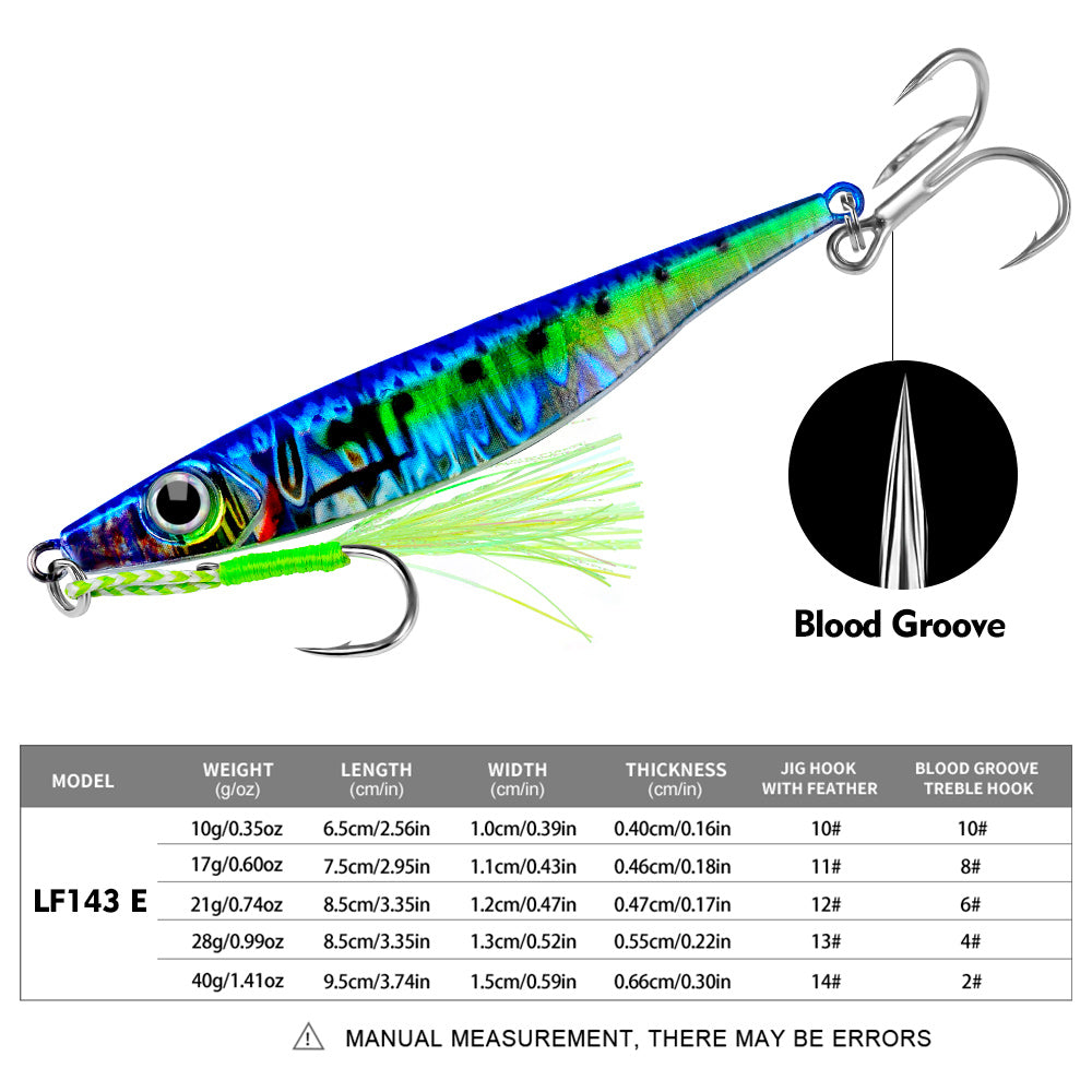 Proberos 5pcs fast sinking jigging fishing lures 10g-40g metal bait remote distance cast emulation artificial fishing baits