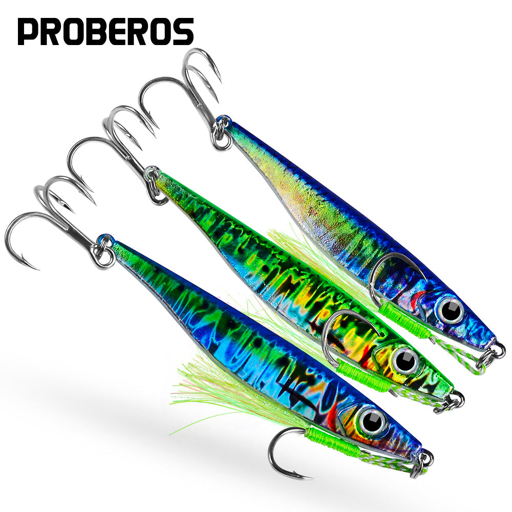 Proberos 5pcs fast sinking jigging fishing lures 10g-40g metal bait remote distance cast emulation artificial fishing baits