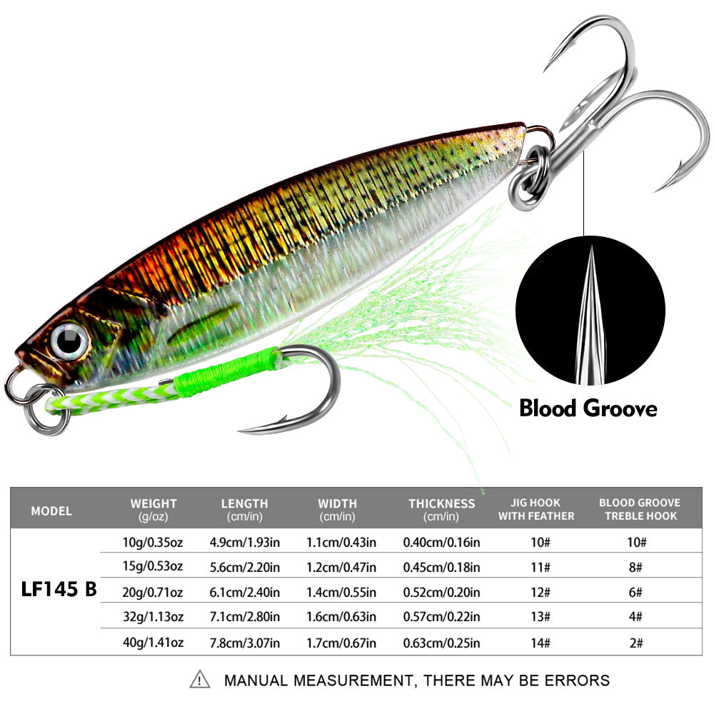 Proberos 5pcs Metal Sinking Jigs Fishing Baits 10g-15g-20g-32g-40g Casting Fishing Jigging Lures Artificial Hard Bait Wobbler